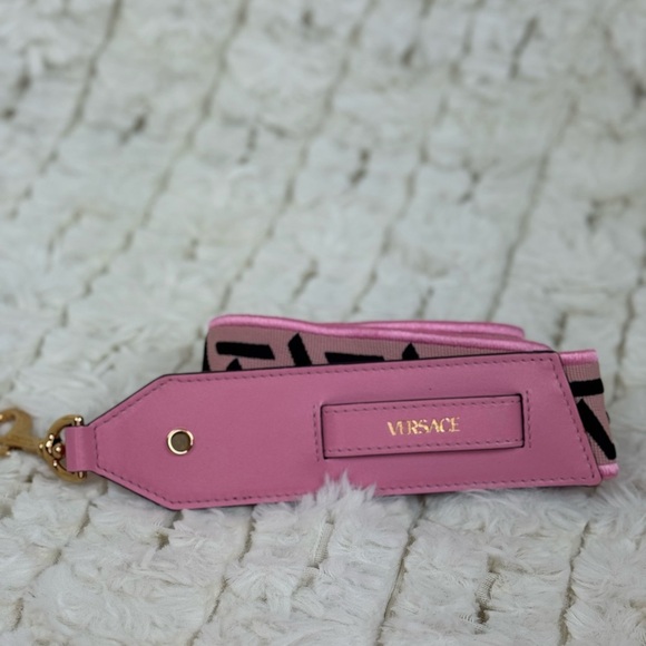 Versace Pink Nylon Leather La Greca Signature Embroidered Medusa Strap - Picture 2 of 13
